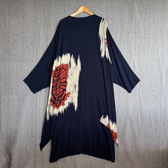 90s Vintage Fashion Fantasy Navy Blue Artsy Oversized Maxi Duster Dress One Size - Picture 5 of 11